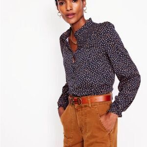 BODEN Fay Smocked Jersey Shirt
Navy, Pome Spot size 6 NWT in packaging